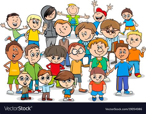 Kid Or Teen Cartoon Boys Characters Group Vector Image