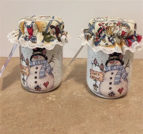 Set Of Two Christmas Candy Jarssnowman Decorchristmas Etsy