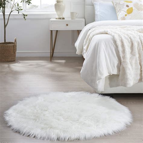 Buy Round Fur Rug Fluffy Area Rug For Bedroom White Faux Fur Rug Furry