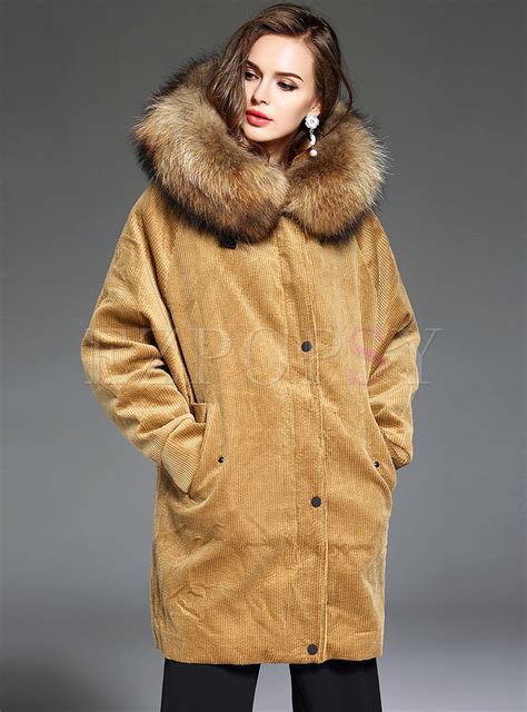 Outwear Down Coats Brown Hooded Winter Coats Faux Fur Outdoor Parka