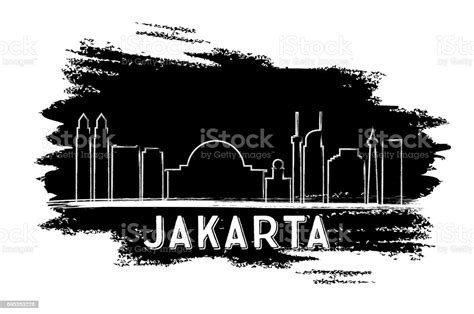 Jakarta Skyline Silhouette Hand Drawn Sketch Stock Illustration