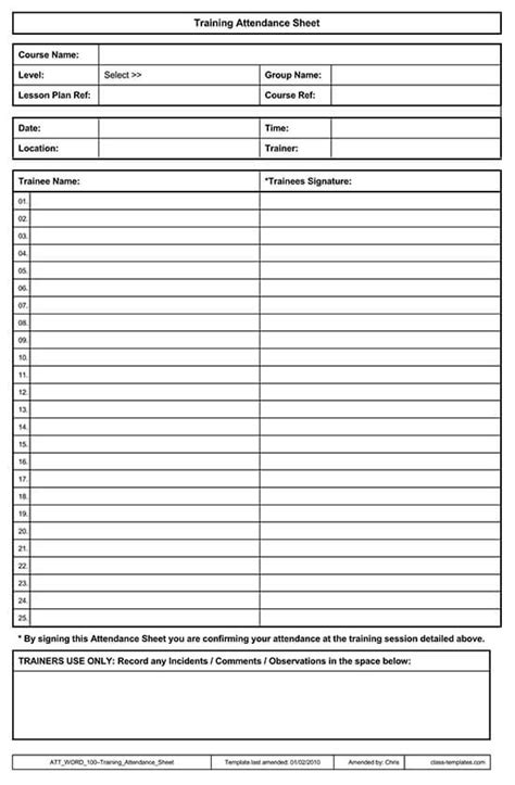 Free Attendance Sheet Templates For Students And Employees