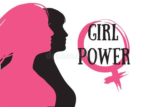 Girl Power Banner With Women S Silhouettes And Feminism Emblem Stock