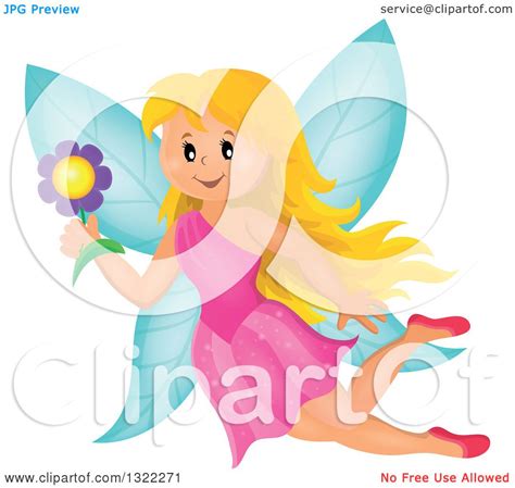Clipart Of A Happy Blond Caucasian Female Fairy Flying
