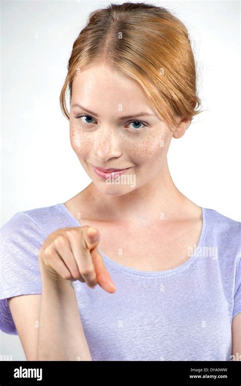 Young Woman Pointing At Viewer Stock Photo Alamy