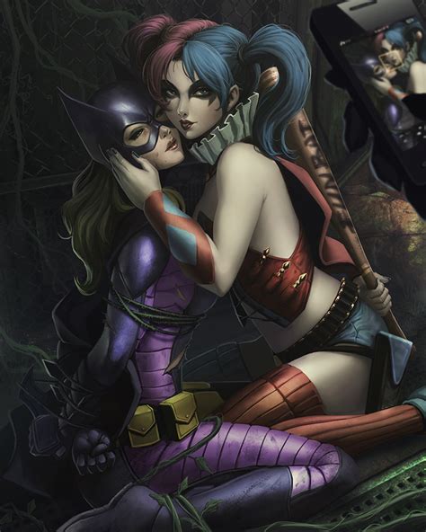 Mahenbu Batgirl Harley Quinn Poison Ivy Batman Series Dc Comics 2girls Arms Behind Back