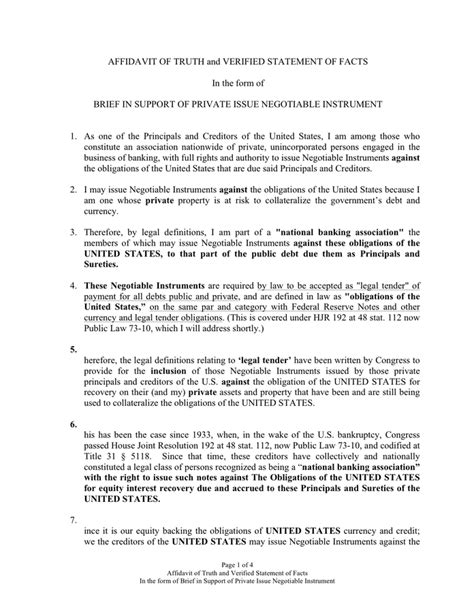 Affidavit Of Truth And Verified Statement Of Facts In Word And Pdf Formats