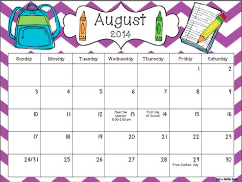 Calendars Mrs Baileys Class