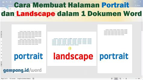 Cara Membuat Halaman Portrait Dan Landscape Dalam 1 File Word YouTube