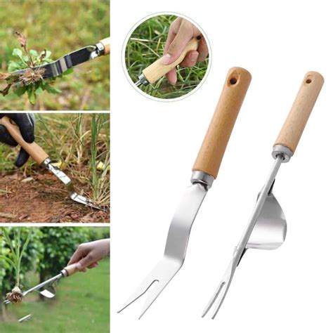 Stainless Steel Garden Weeder With Wood Long Handles Multifunctional