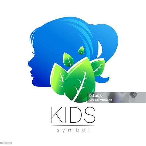 Kepala Logotype Modern Dalam Warna Biru Dengan Daun Hijau Logo Tanda Psikologi Profil Manusia