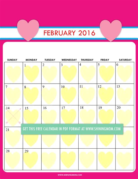 Definitely Lovely Free Printable February 2016 Calendars