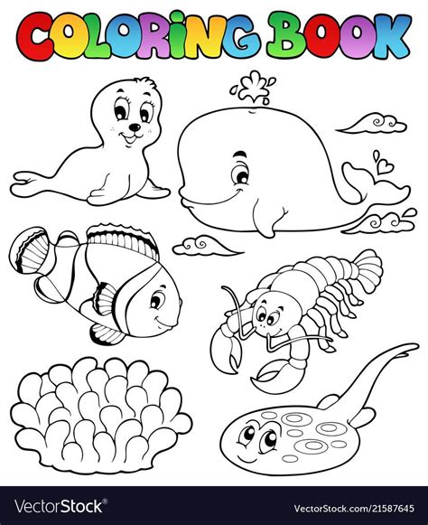 Coloring Book With Sea Animals And Fish