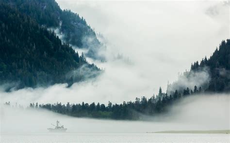Photography Landscape Nature Mountains Mist Forest Lake Boat