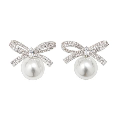 PavÉ Bow Pearl Stud Earrings Pearl Stud Earrings Dream Jewelry