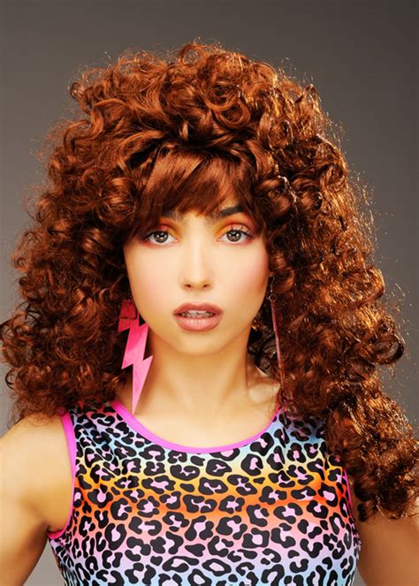 ladies 80s big curly auburn boogie babe wig