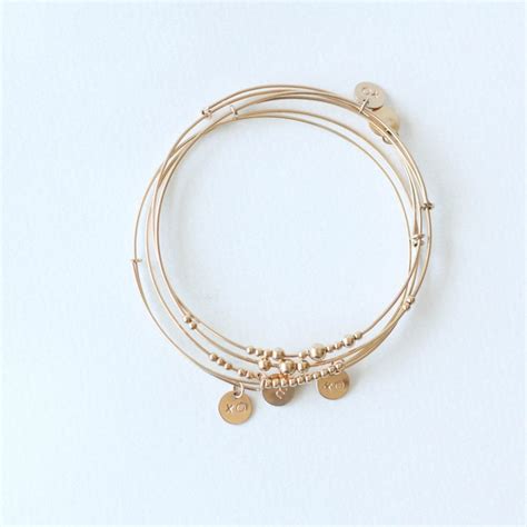 Personalized Charm Bangle 14k Gold Filled Bracelet With Etsy