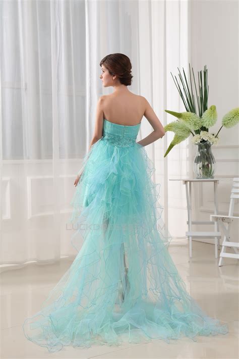High Low Sweetheart Beaded Fine Netting Sweetheart Prom Formal Evening Dresses 02020038