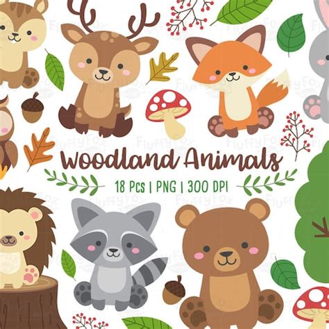 Woodland Baby Animals Clipart Forest Animal Clipart Etsy