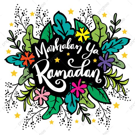 Hand Drawn Marhaban Ya Ramadhan Islam Ramadan Perayaan Png Dan Vektor Dengan Background