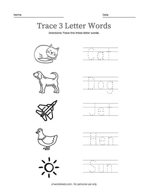 Tracing The 3 Letter Word Worksheets