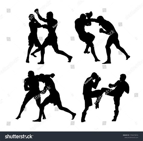 Silhouettes Mma Fighters Vector Illustration Stock Vector Royalty Free