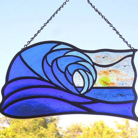 Stained Glass Ocean Wave Free Form Suncatcher By LivingGlassArt Glass