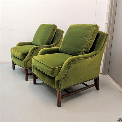 Traditional Overstuffed Green Velvet Club Chairs Apartment Therapys