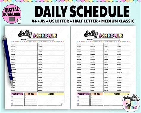 Daily Schedule Printable 15 30 Minute Increment Timetable Etsy Australia