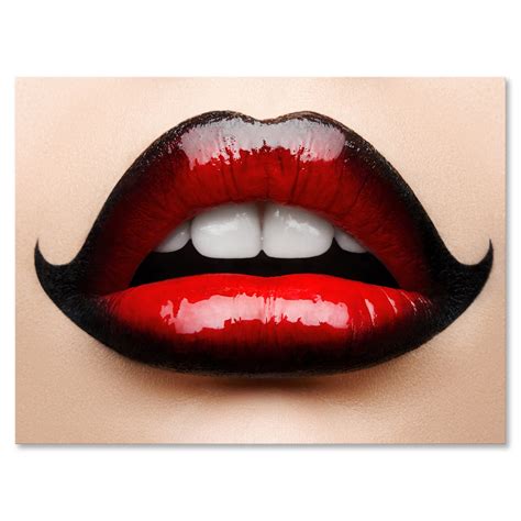 Designart Woman Lips With Red And Black Lipstick Modern Canvas Wall Art Print