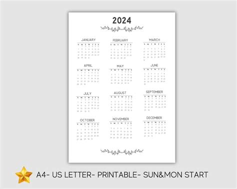 Minimalist 2024 Calendar Printable 2024 Calendar Yearly Etsy