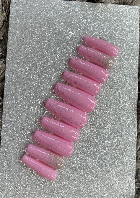 Pink Press On Nails Pink Glitter Press On Nails Reusable Etsy