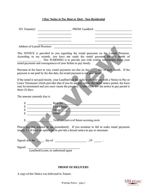 Ohio 3 Day Notice To Pay Rent Or Quit Prior To Eviction 3 Day