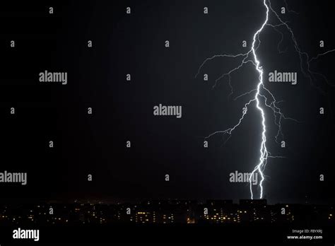 Lightning Storm Over City Stock Photo Alamy