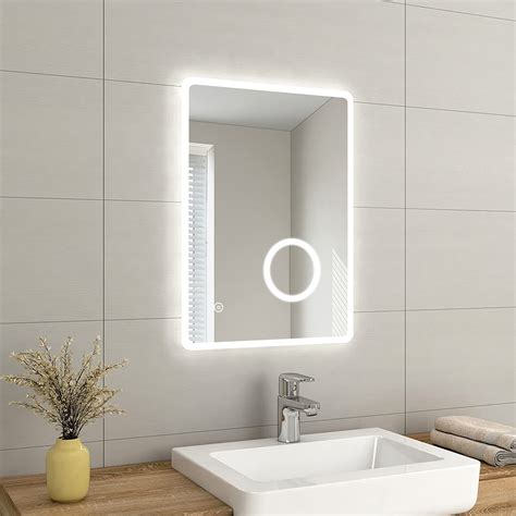 Buy Emke Backlit Illuminated Bathroom Mirror With Shaver Socket 500x700 Mm Wall Ed