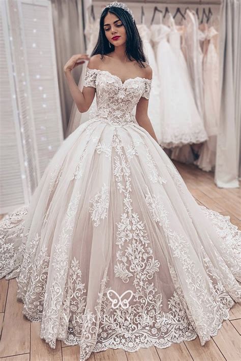 Romantic Lace Off The Shoulder Ball Gown Wedding Dress Vq