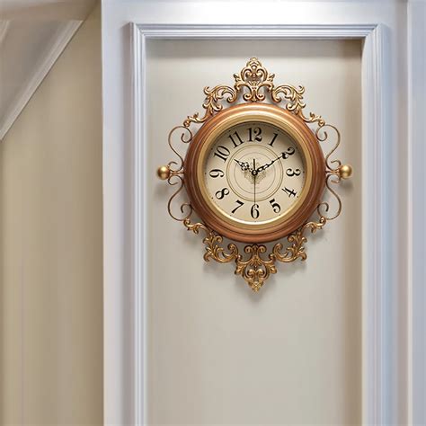 Large Classic Vintage Light Luxury Carved Metal Frame Wall Clock Homary
