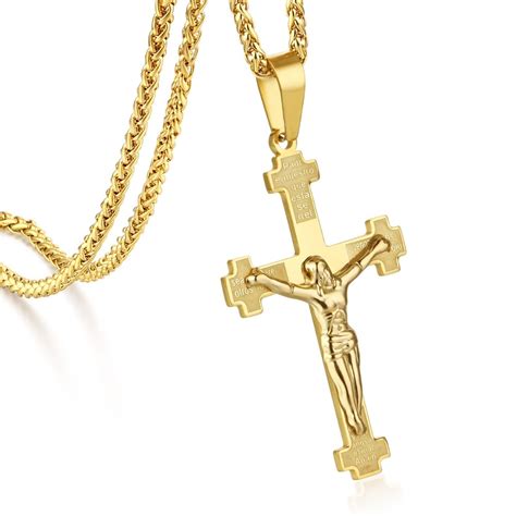 Gold Color Spanish Bible Cross Stainless Steel Catholic Crucifix