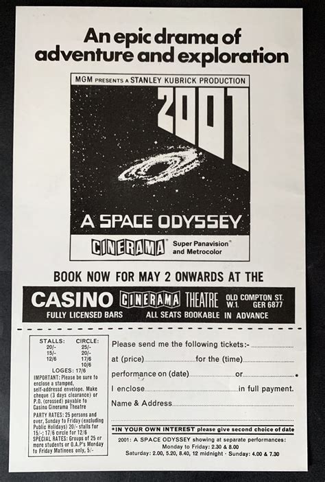 2001 A Space Odyssey 1968 Ticket Manifest Pleasures Of Past Times