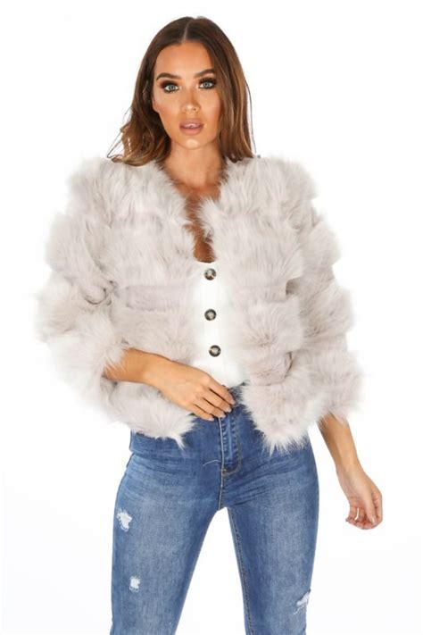 cropped super soft faux fur jacket in light grey faux fur cropped jacket fur jacket faux fur