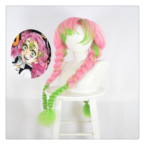 demon slayer kanroji mitsuri cosplay wig kimetsu no yaiba costume long pink mixed green braid