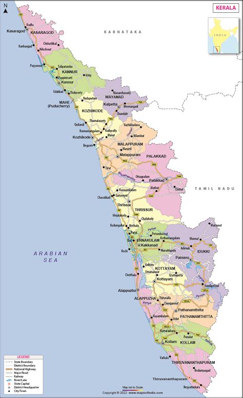 Kerala Map Map Of Kerala State Districts Information And Facts