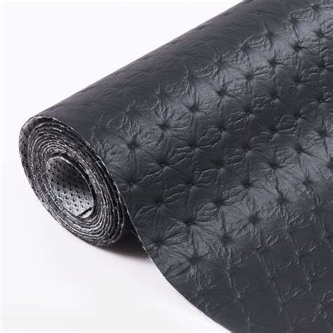 Black Vinyl Fabric Material Embossed Diamond Stitch Synthetic Faux