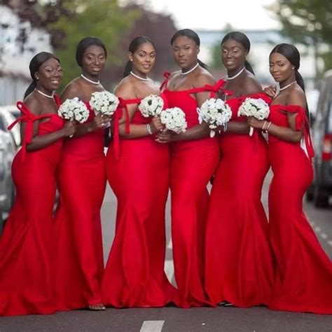 2019 Red African Bridesmaid Dresses Spaghetti Strap Strapless Floor Length High Quality Satin