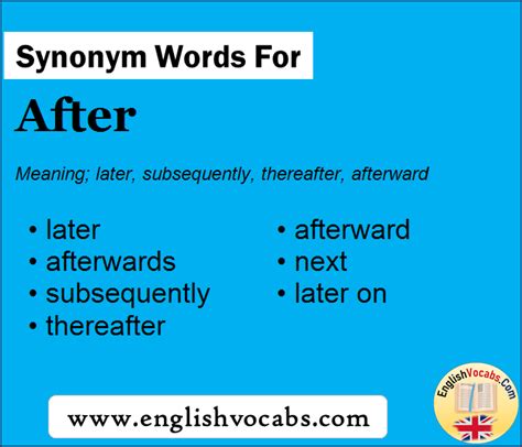 Synonym For After What Is Synonym Word After English Vocabs