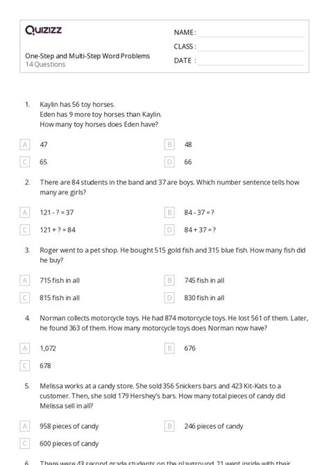 50 Multi Step Word Problems Worksheets For 2nd Grade On Quizizz Free