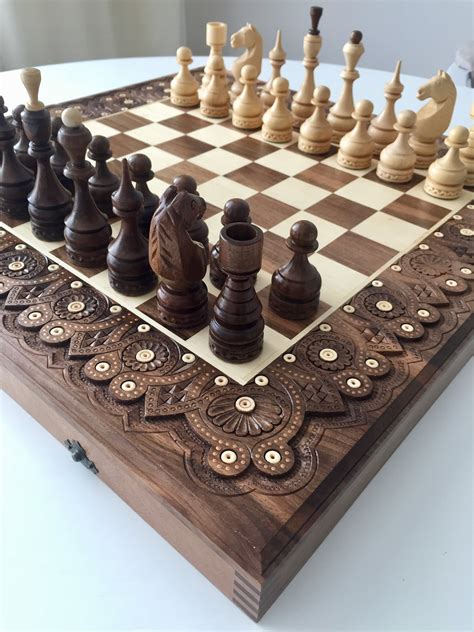 Large Chess Set With Board Wooden Chess Game Handmade Chess Etsy