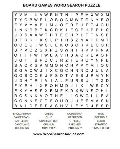 Board Games Word Search Puzzle Word Find Printable Crossword Puzzles