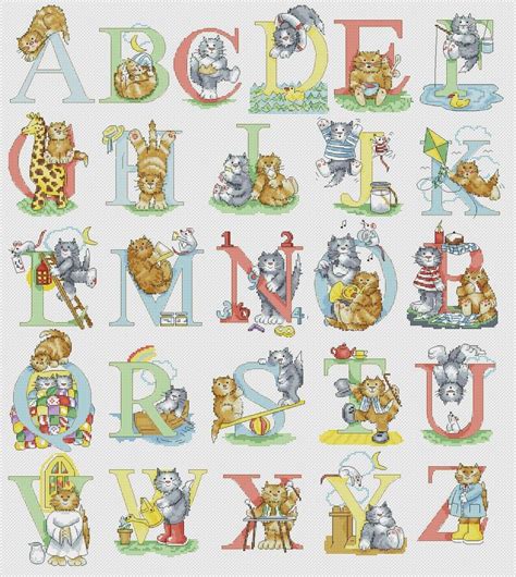Cat Alphabet Cross Stitch Pattern Animals Letters Digital Etsy