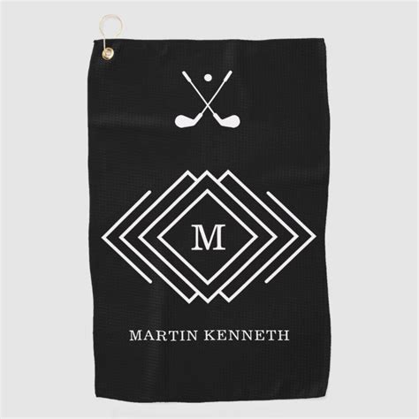 Personalized Mens Black And White Monogram Golf Towel In